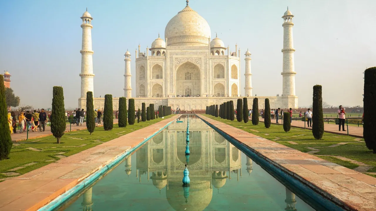 The Taj Mahal reflected in its pool, Agra
