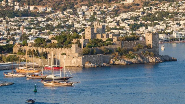 Bodrum Castle and gulets in the harbour, Bodrum