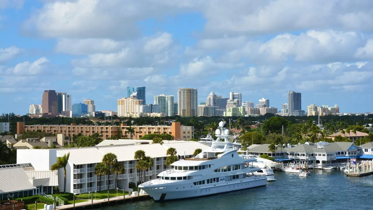 The skyline and yachts on the canals, Fort Lauderdale
