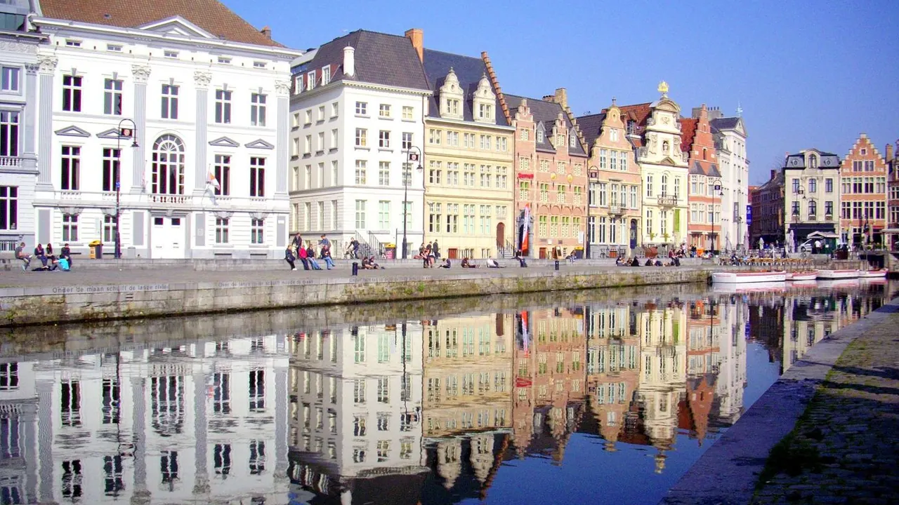 Korenlei reflected in the Leie, Ghent
