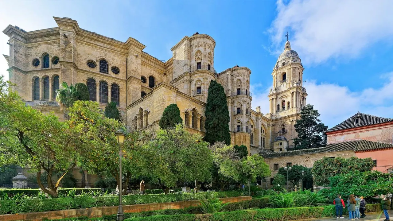 The cathedral from the gardens, Malaga