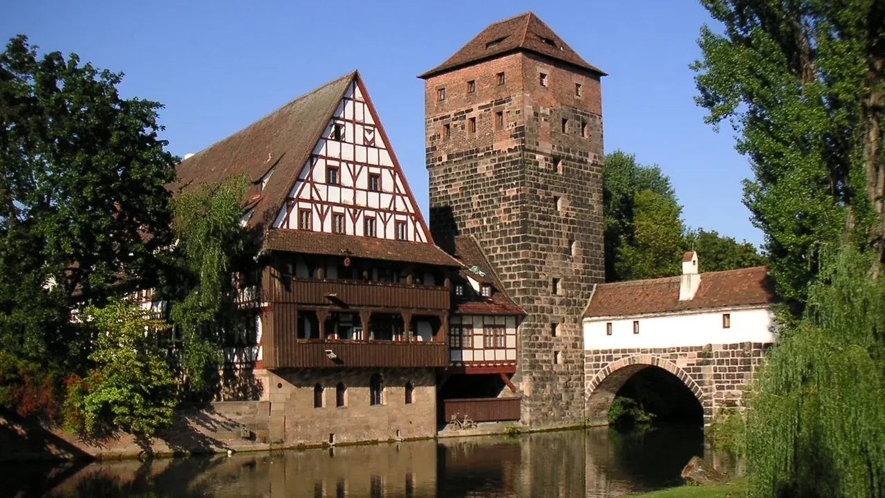 The Weinstadel and the water tower on the Pegnitz, Nuremberg