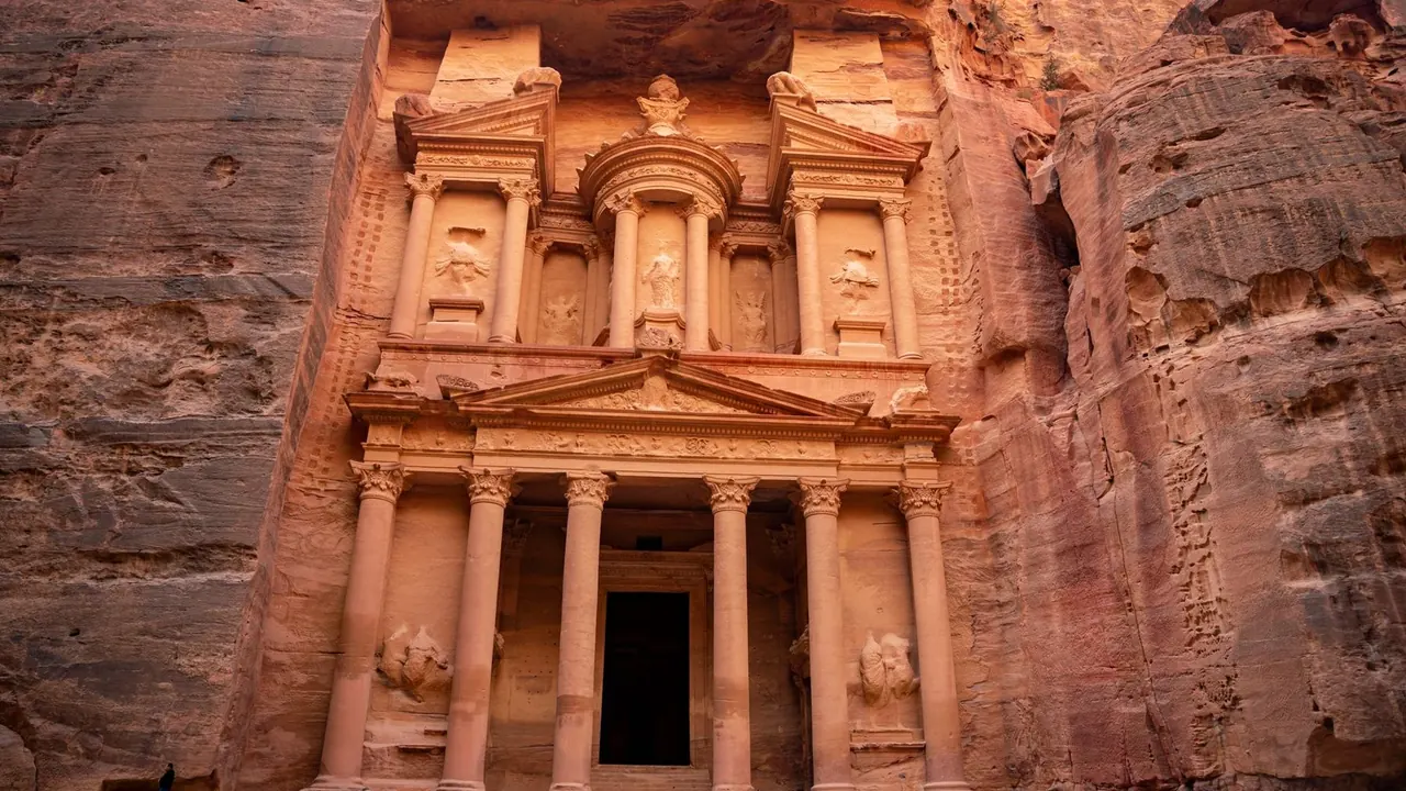 The Treasury, Al-Khazneh, cut into the rock, Petra