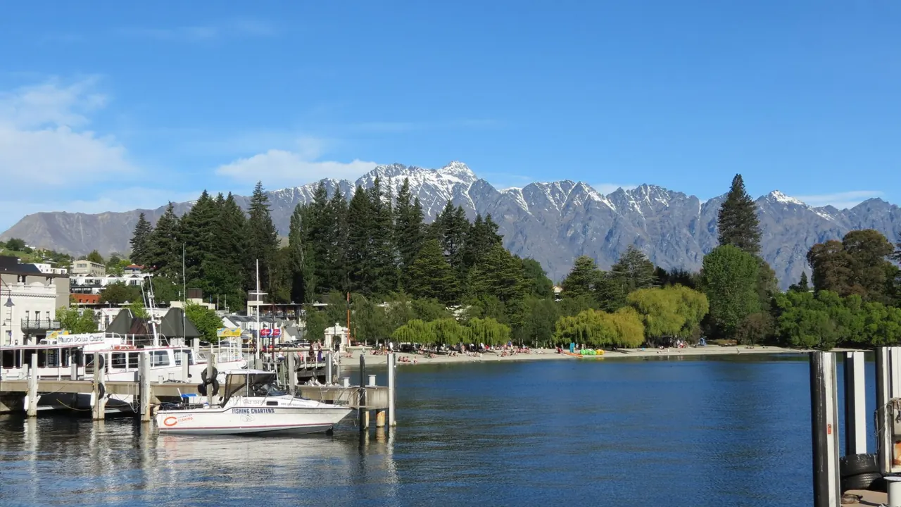 The wharf at Queenstown with the Remarkables behind, Queenstown