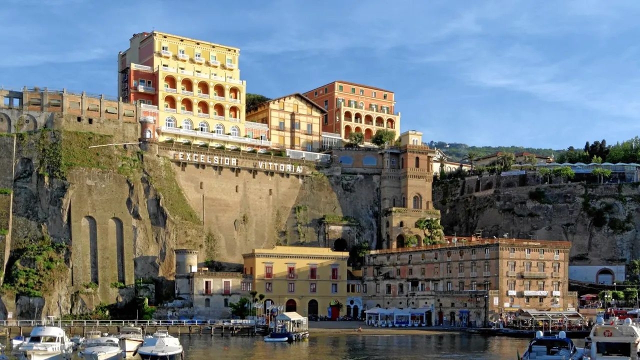 Cliff-top hotels above the harbour, Sorrento