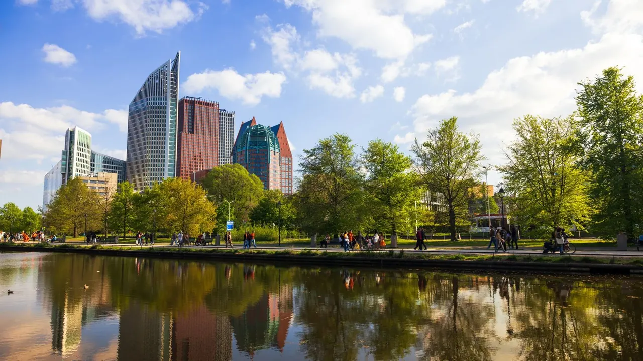 The skyline reflected in the water, The Hague