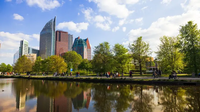 The skyline reflected in the water, The Hague